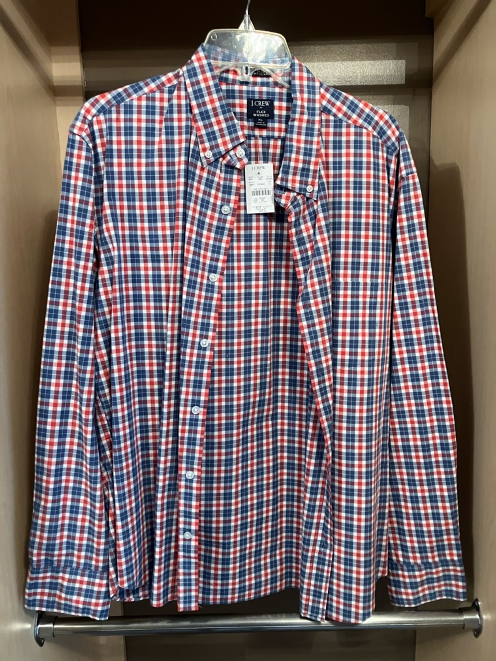 J. Crew Men’s Red, Blue & White Plaid Button-Down Shirt